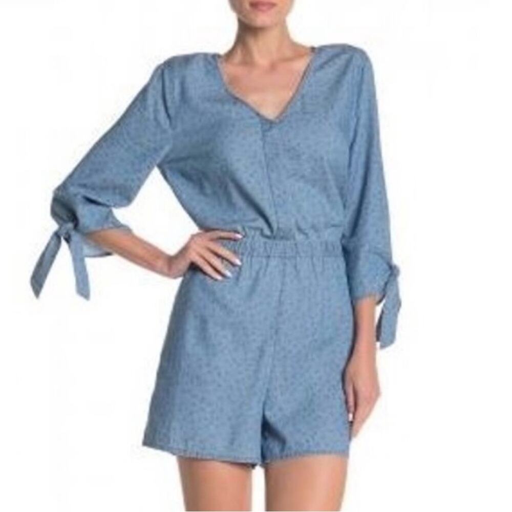 Susina 100% Cotton Chambray Romper Lightweight Denim Blue Boho Casual Comfy XXS